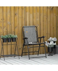 Outsunny Folding Patio Chair, Outdoor Portable Armchair Camping Chair for Camping, Pool, Beach, Lawn, Deck, Grey