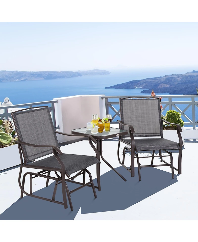 Outsunny Set of 3 Rocking Glider Chair w/ Table Mesh Patio Outdoor Furniture,