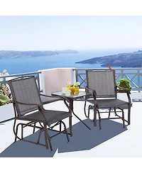 Outsunny Set of 3 Rocking Glider Chair w/ Table Mesh Patio Outdoor Furniture,