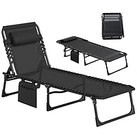 Outsunny Reclining Chaise Lounge Chair, Portable Sun Lounger, Folding Camping Cot, with Adjustable Backrest and Removable Pillow, for Patio, Garden, B