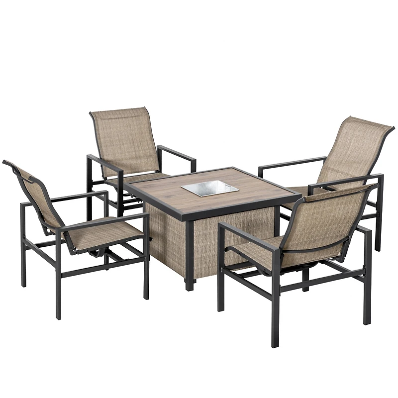 Outsunny 5 Piece Outdoor Dining Set, Ice Bucket Table, Rocking Chairs,