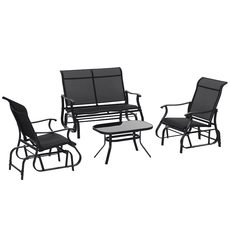 Outsunny 4pc Patio Glider Set, 2 Chairs, 1 Loveseat Bench, 1 Table