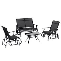 Outsunny 4pc Patio Glider Set, 2 Chairs, 1 Loveseat Bench, 1 Table