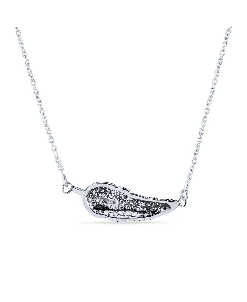 Bling Jewelry Native American Bohemian Feather Leaf Pendant Necklace in Sterling Silver