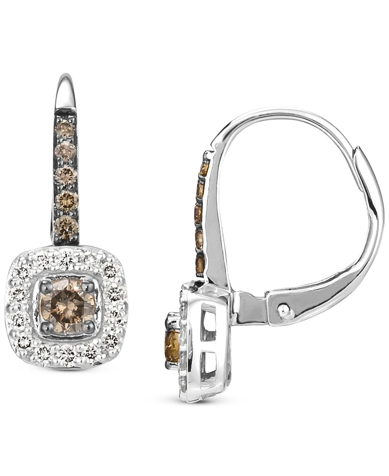 Le Vian Nude Diamond (1/4 ct. t.w.) & Chocolate Diamond (1/3 ct. t.w.) Halo Leverback Drop Earrings in 14k Gold (Also Available in 14K Rose Gold or Wh