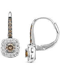Le Vian Nude Diamond (1/4 ct. t.w.) & Chocolate Diamond (1/3 ct. t.w.) Halo Leverback Drop Earrings in 14k Gold (Also Available in 14K Rose Gold or Wh