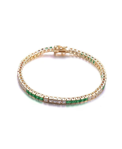 Sterling Silver with Colored Cubic Zirconia Tennis Bracelet White Gold Plated or 14K