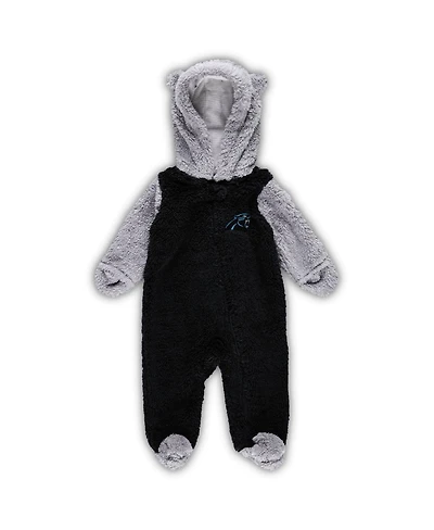 Newborn and Infant Boys Girls Black, Gray Carolina Panthers Game Nap Teddy Fleece Bunting Full-Zip Sleeper