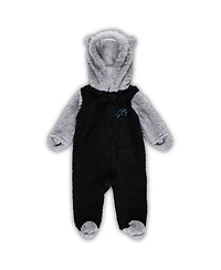 Newborn and Infant Boys Girls Black, Gray Carolina Panthers Game Nap Teddy Fleece Bunting Full-Zip Sleeper