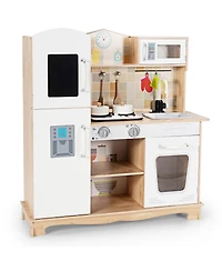 Wooden Kids Pretend Kitchen Playset Cooking Play Toy w/ Utensils & Sound