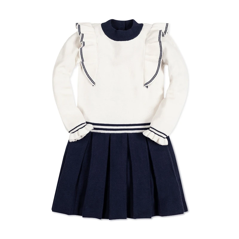 Hope & Henry Toddler Girls Long Sleeve Mock Neck Ruffle Pinafore Sweater Dress