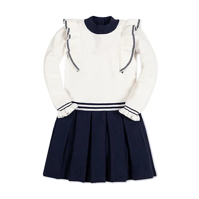 Hope & Henry Toddler Girls Long Sleeve Mock Neck Ruffle Pinafore Sweater Dress
