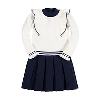 Hope & Henry Toddler Girls Long Sleeve Mock Neck Ruffle Pinafore Sweater Dress