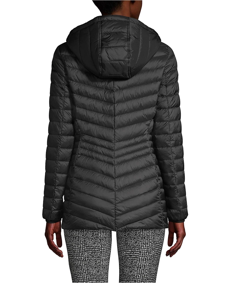 Lands' End Women's Tall Wanderweight Packable Down Hooded Long Jacket