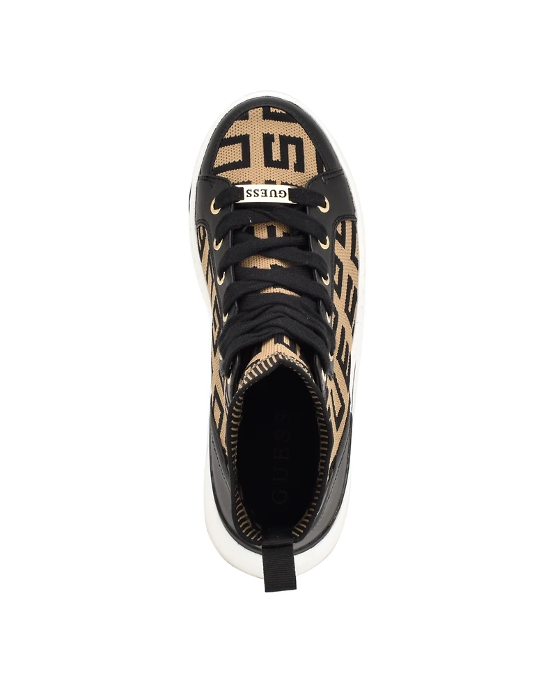 Guess Women's Mannen Knit Hi-Top Lace-Up Fashion Sneakers