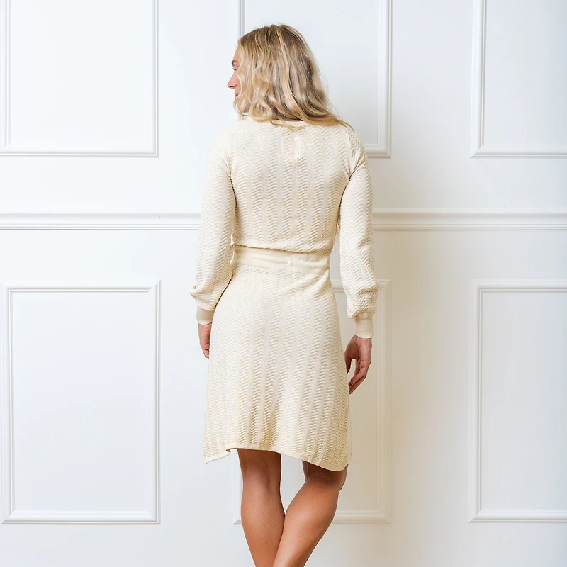 Hope & Henry Women's Long Balloon Sleeve Scoop Neck Sweater Dress
