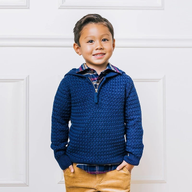 Hope & Henry Boys Organic Long Sleeve Hooded Half Zip Sweater