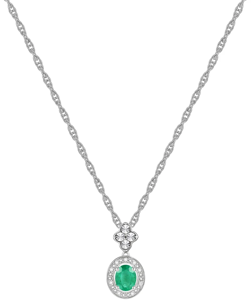 2-Pc. Set Sapphire (1 ct. t.w.) & Diamond (1/20 Halo Pendant Necklace Matching Drop Earrings Sterling Silver (Also Ruby, Emerald,