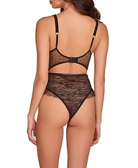 Hauty Women's Dot Mesh and Lace Ruffled 1 Piece Lingerie Teddy