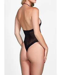 Hauty Women's Halter Chevron Pattern Lingerie Hosiery Teddy