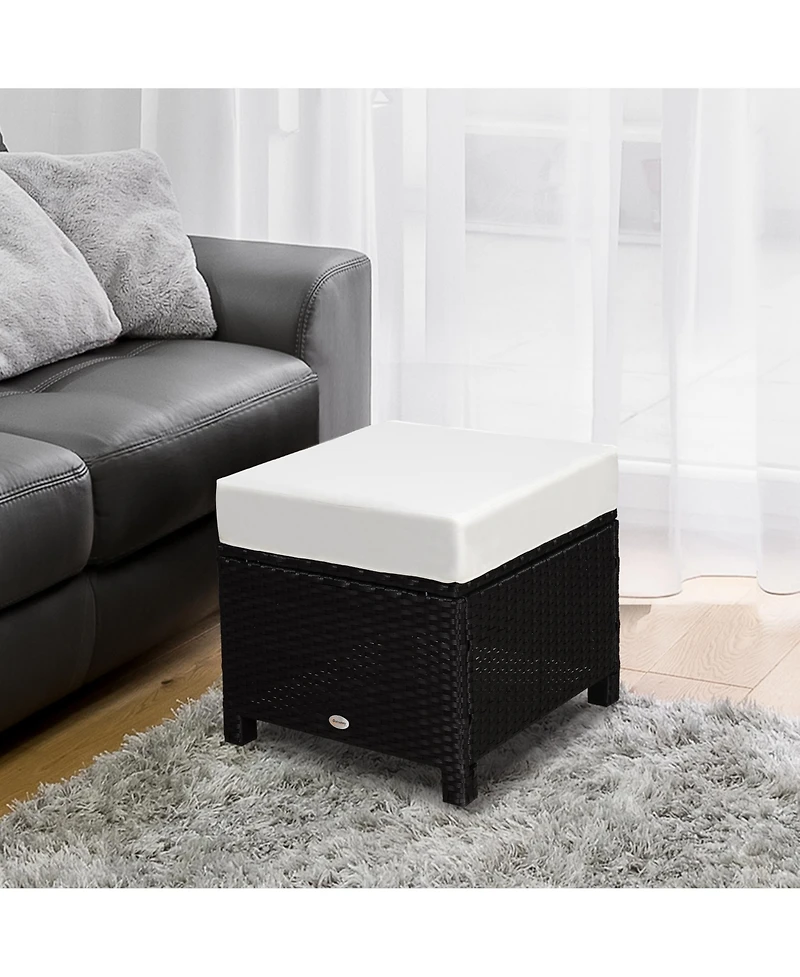 Outsunny 20" Outdoor Pe Plastic Rattan Wicker, Fade-Resistant Patio Footrest with Soft Cushion, Steel Frame