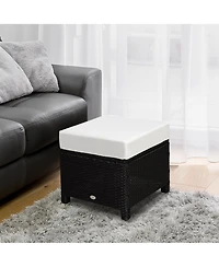 Outsunny 20" Outdoor Pe Plastic Rattan Wicker, Fade-Resistant Patio Footrest with Soft Cushion, Steel Frame