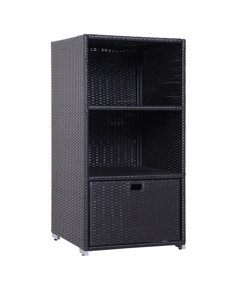 Outsunny Pe Rat Pool Towel Rack with 2 Storage Shelves Basket