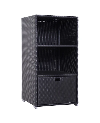 Outsunny Pe Rat Pool Towel Rack with 2 Storage Shelves Basket