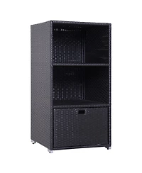 Outsunny Pe Rat Pool Towel Rack with 2 Storage Shelves Basket