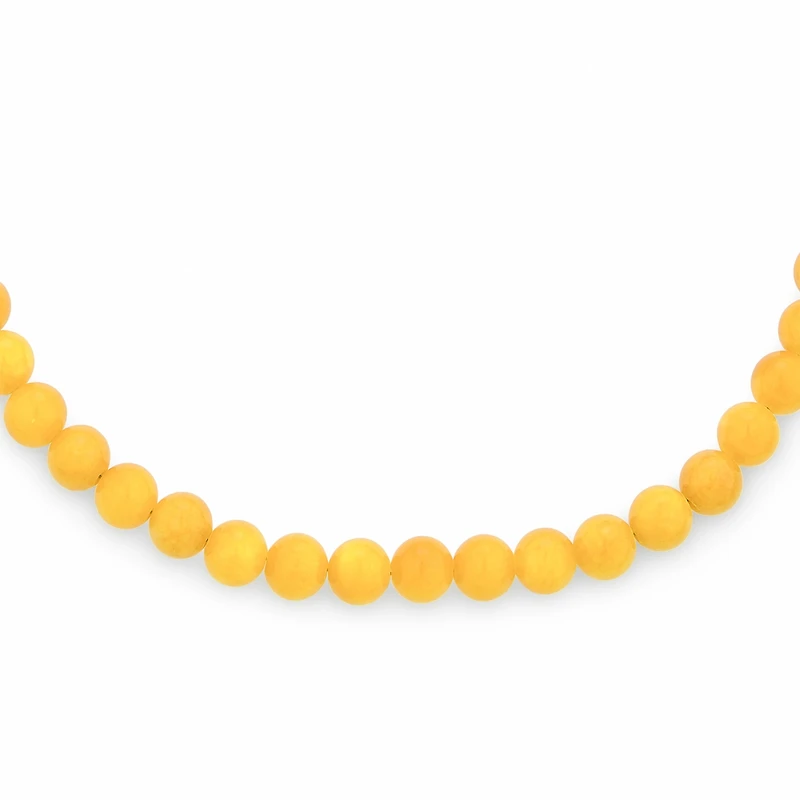 Bling Jewelry Plain Simple Smooth Classic Yellow Orange Created Synthetic Jade Round 10MM Bead Strand Necklace Silver Plated Toggle Clasp