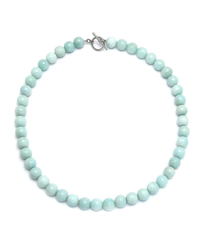 Bling Jewelry Natural Amazonite Light Aqua Blue Round Gem Stone 10MM Bead Strand Necklace Silver Plated Clasp