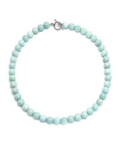 Bling Jewelry Natural Amazonite Light Aqua Blue Round Gem Stone 10MM Bead Strand Necklace Silver Plated Clasp