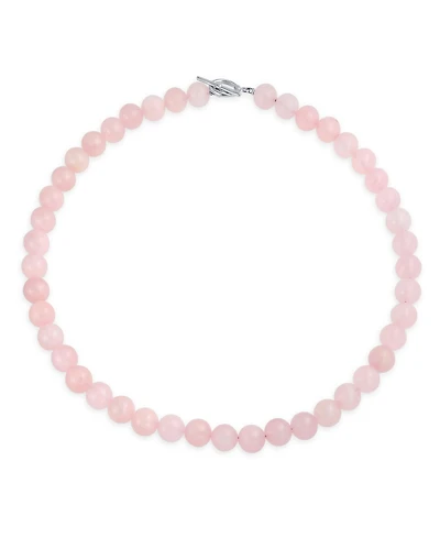 Bling Jewelry Plain Simple Classic Pale Pink Natural Rose Quartz Round 10MM Bead Strand Necklace Silver Plated Clasp
