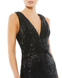 Mac Duggal Women's Ieena V-Neck Sequin Wrap Waist Gown