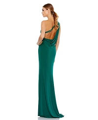 Mac Duggal Women's Ieena Jersey One Shoulder Draped Back Gown