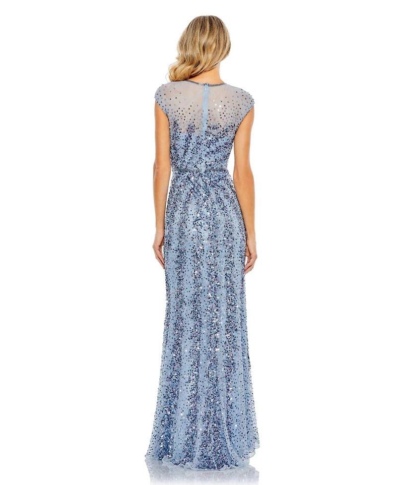 Mac Duggal Women's Embellished Illusion High Neck Cap Sleeve Gown