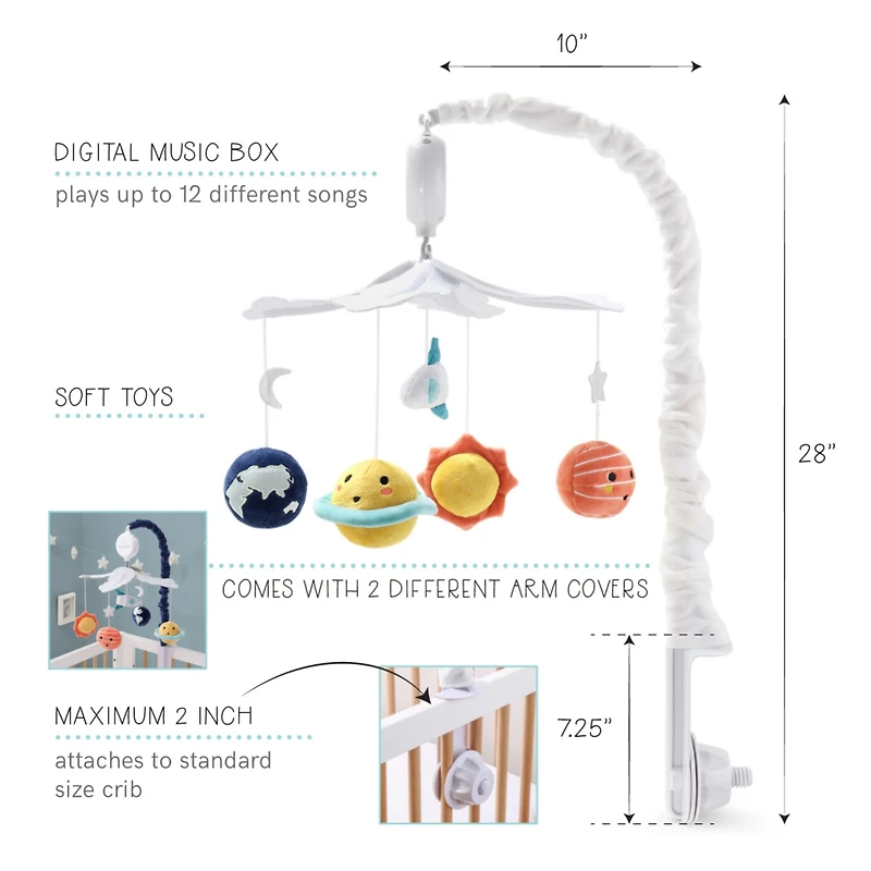 The Peanutshell Spectacular Space Baby Musical Crib Mobile, 12 Lullabies