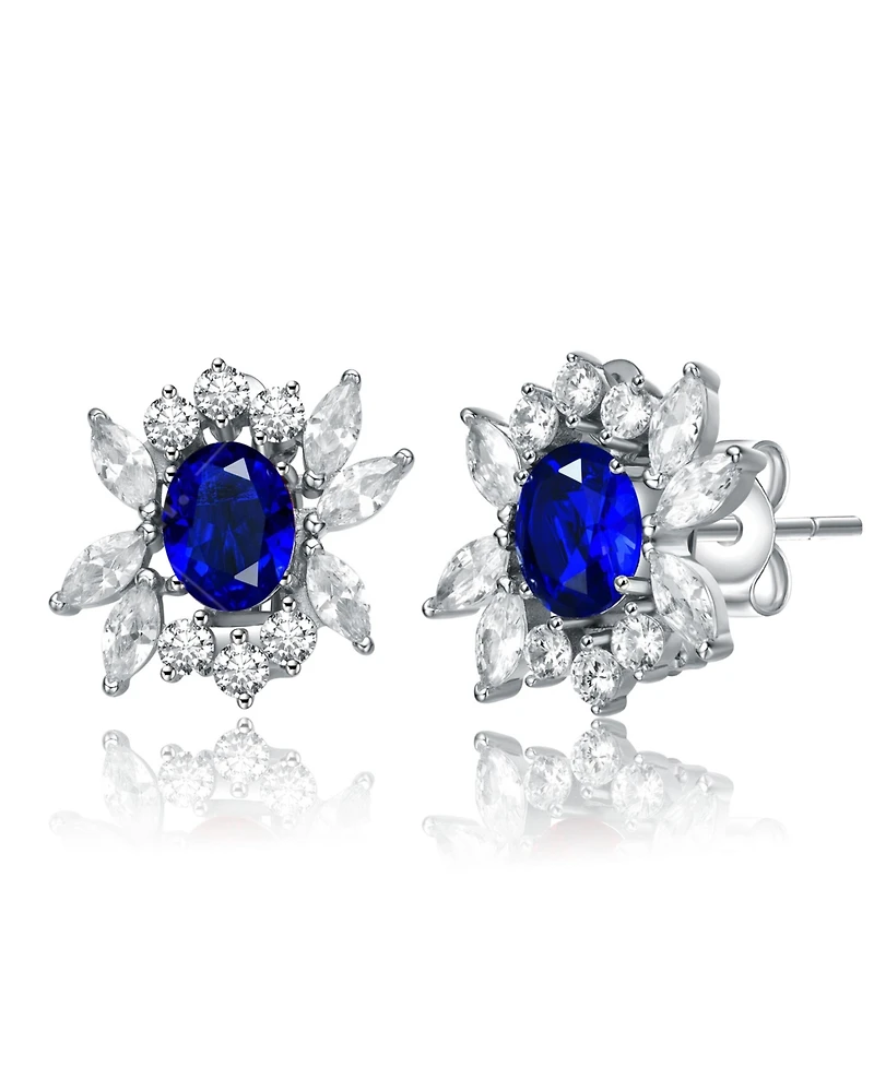 Sterling Silver White Gold Plated Cubic Zirconia Marquise Cluster Earrings