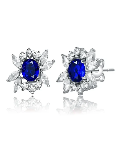 Sterling Silver White Gold Plated Cubic Zirconia Marquise Cluster Earrings