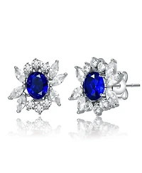 Sterling Silver White Gold Plated Cubic Zirconia Marquise Cluster Earrings