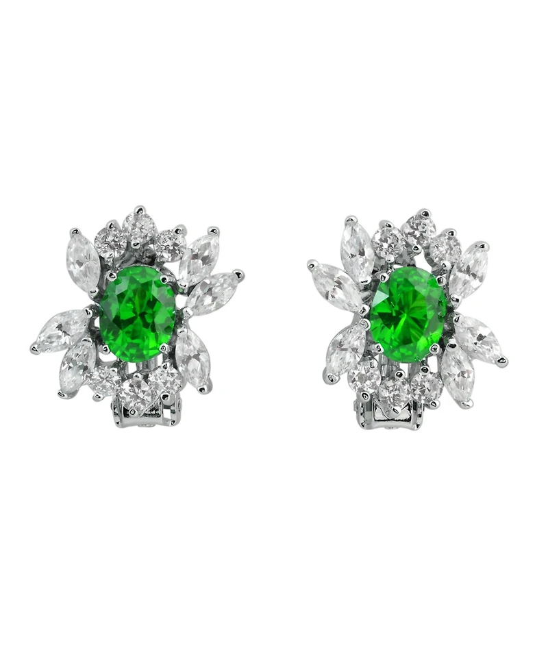 Sterling Silver White Gold Plated Cubic Zirconia Marquise Cluster Earrings