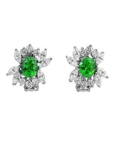 Sterling Silver White Gold Plated Cubic Zirconia Marquise Cluster Earrings
