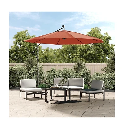 Cantilever Garden Parasol with Led Lights and Steel Pole Terracotta