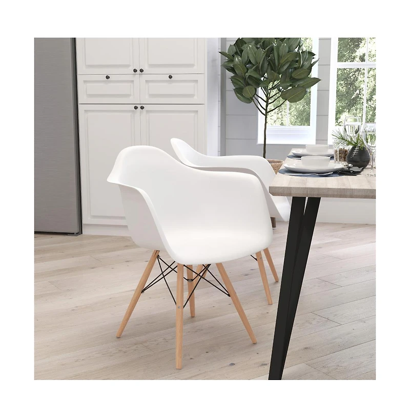 Merrick Lane Alda Series Polypropylene Accent Chair With Gently Curved Arms And Metal Braced Wooden Legs