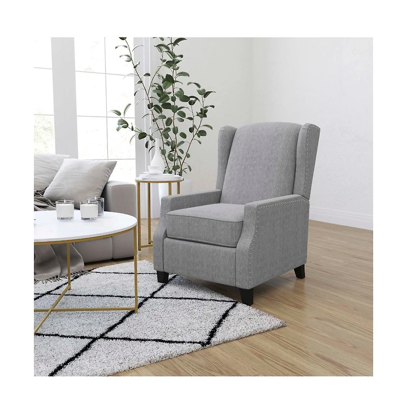 Mauro Contemporary Pushback Recliner With Accent Nail Trim-Wingback Manual