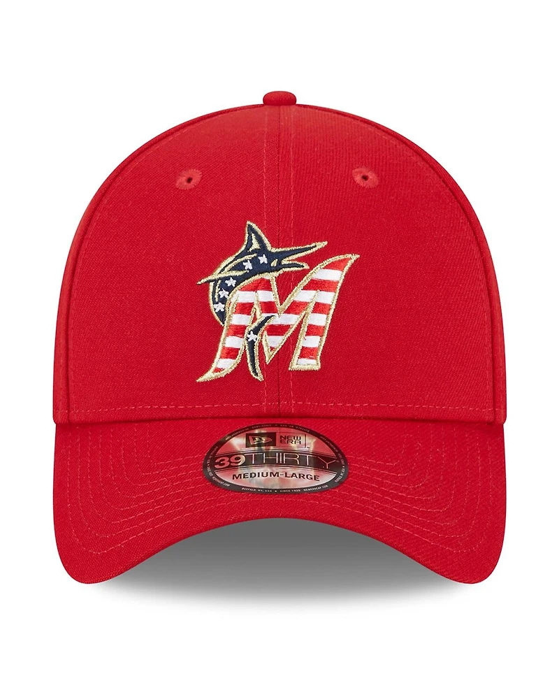Men's New Era Red Miami Marlins 2023 Fourth of July 39THIRTY Flex Fit Hat