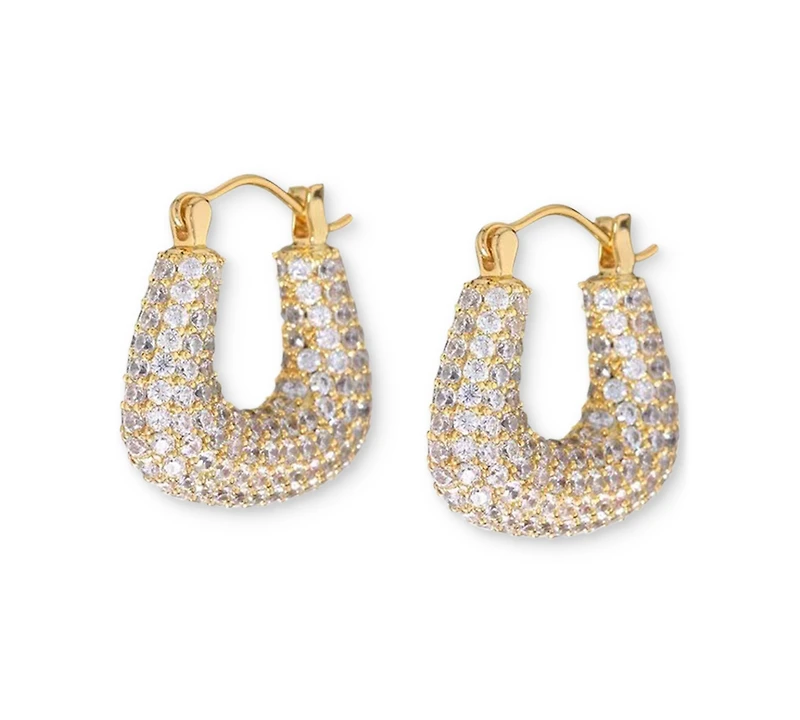 Heymaeve 18k Gold-Plated Small Pave Oval Hoop Earrings