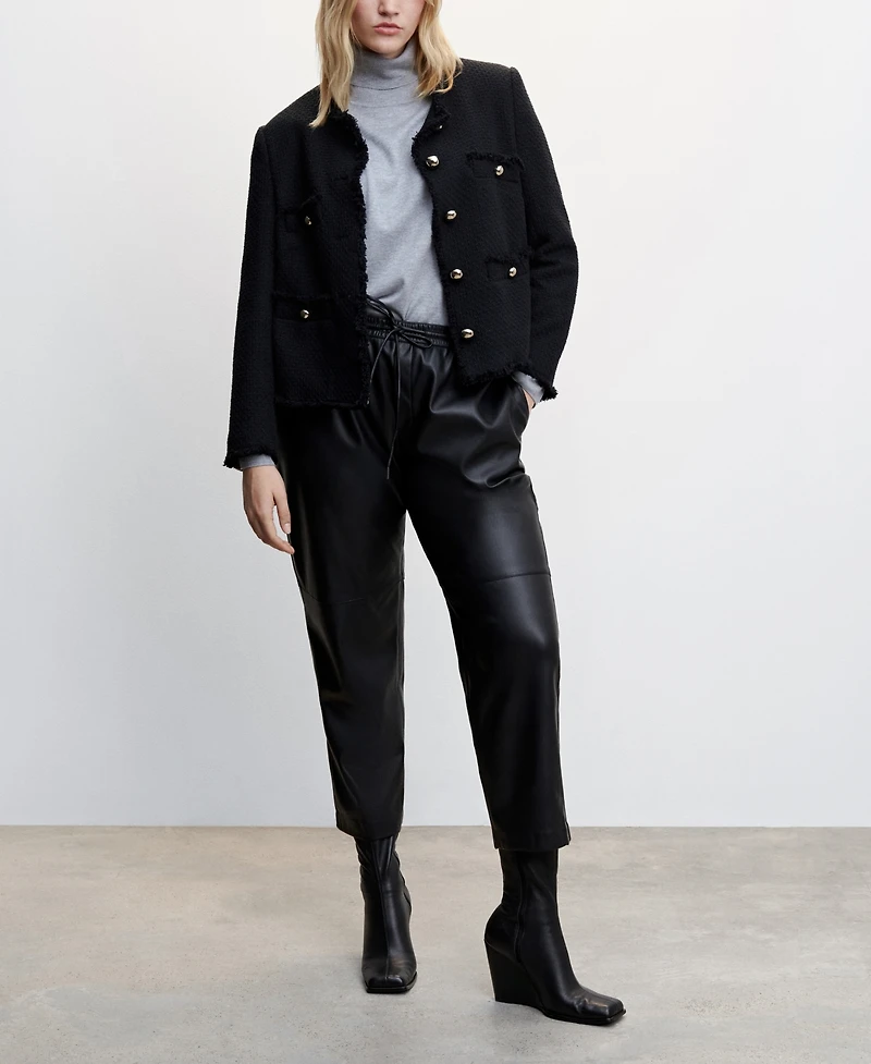 Mango Women's Leather-Effect Elastic Waist Trousers