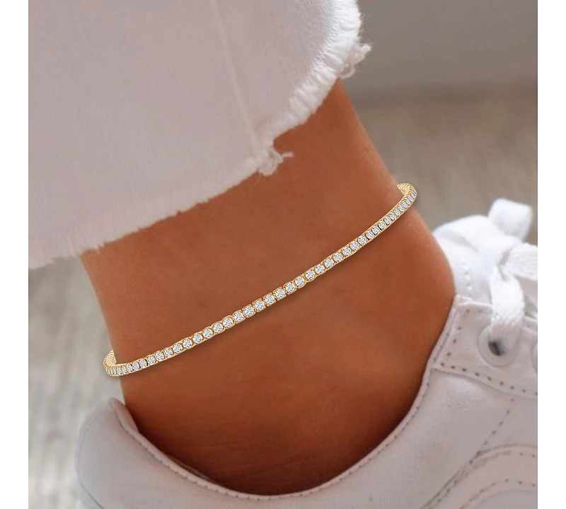 Simona Sterling Silver 2mm Cz Tennis Anklet