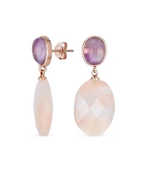 Bling Jewelry Elegant Purple Amethyst Oval Accent Briolette Peach Pink Natural Rose Quartz Faceted Oval Drop Earrings For Women Rose Gold Plated